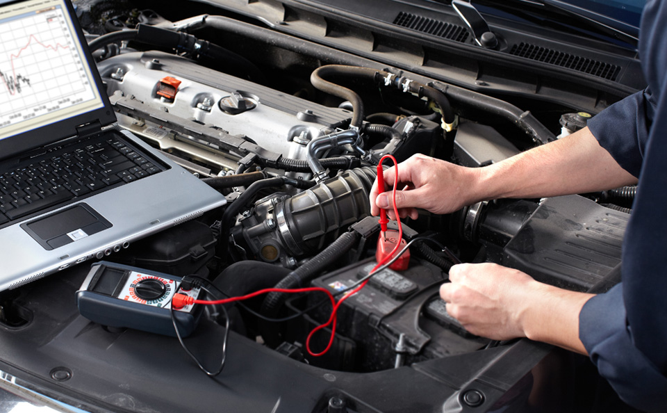 A battery being tested by a Nissan technician in Kent, OH